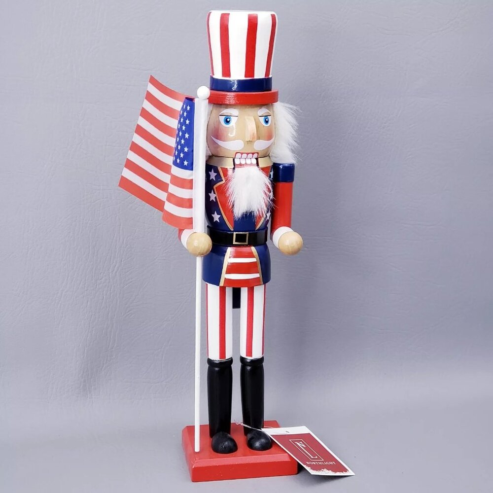 PATRIOTIC July 4th NUTCRACKER UNCLE SAM Top Hat Flag Red White Blue - Picture 1 of 16